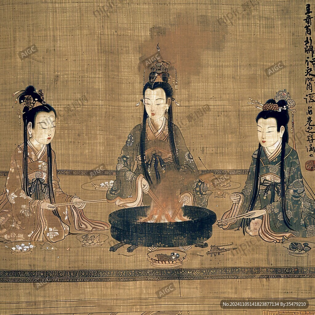 双女侍座图
