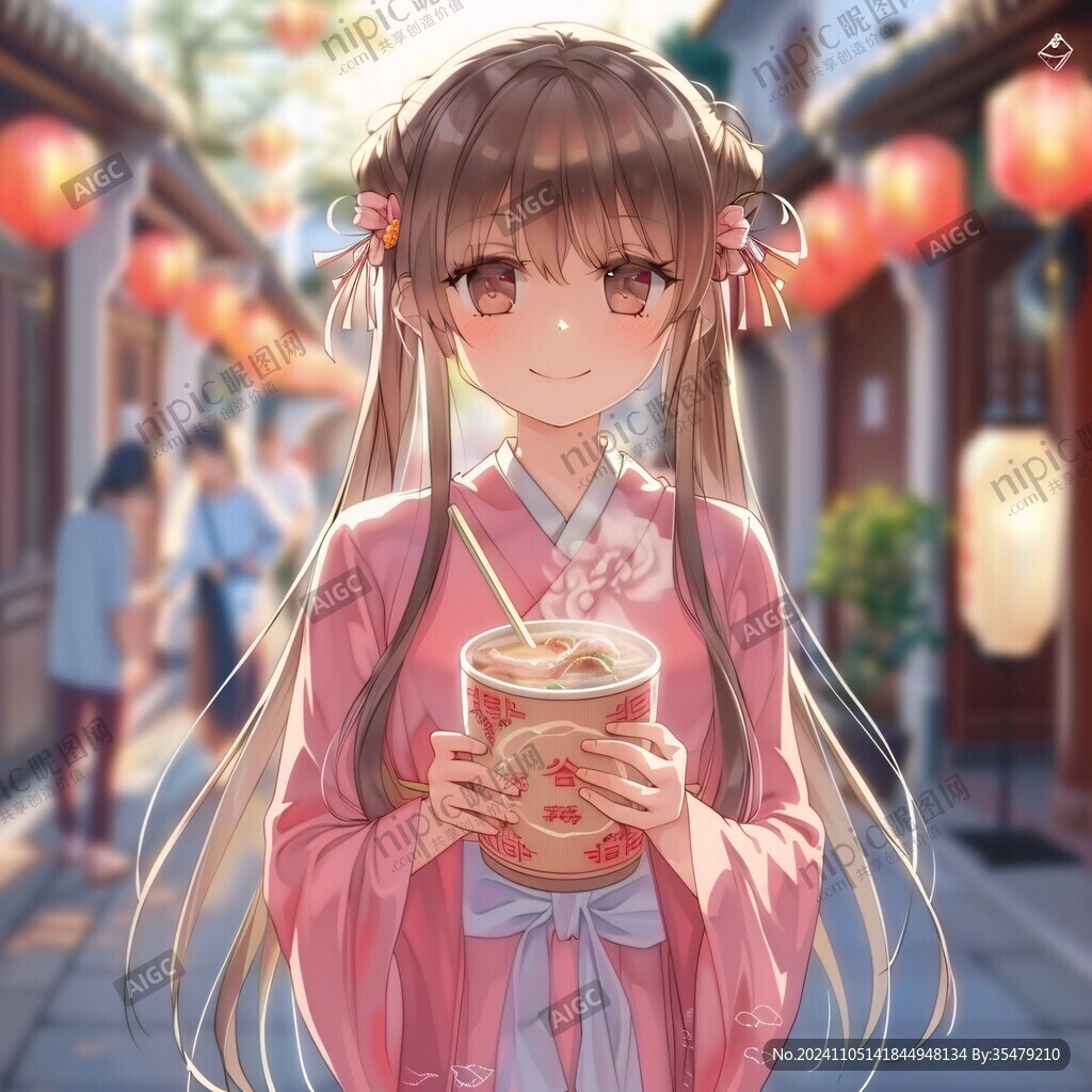 二次元女孩喝奶茶