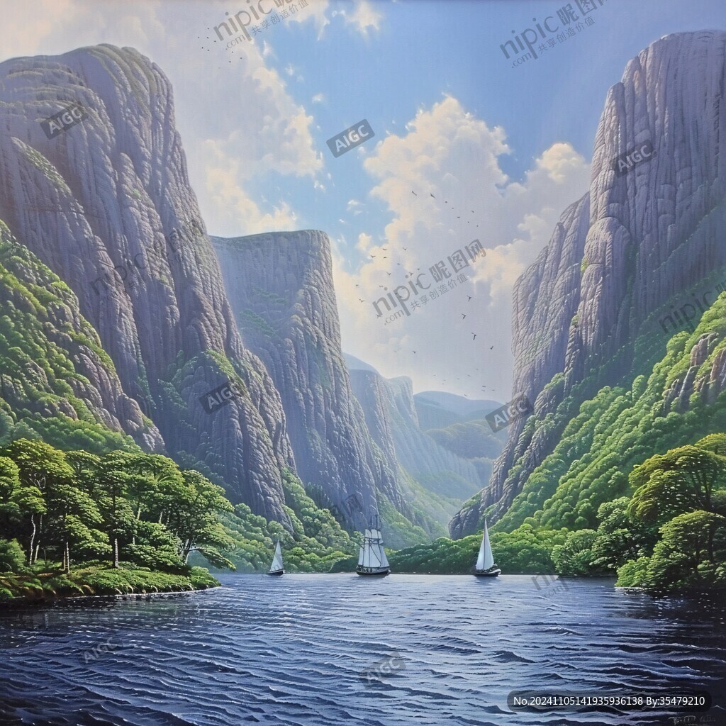 油画山水风景