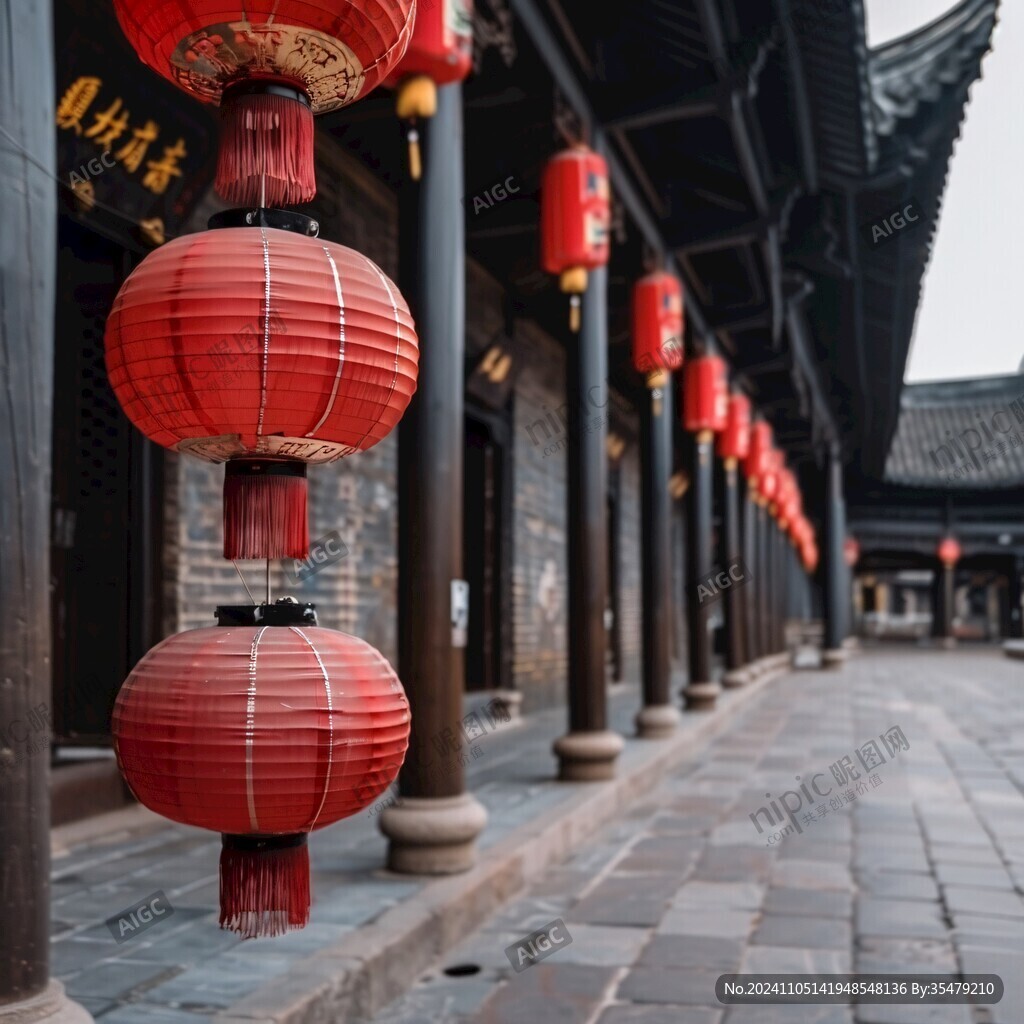 古镇古建筑红灯笼
