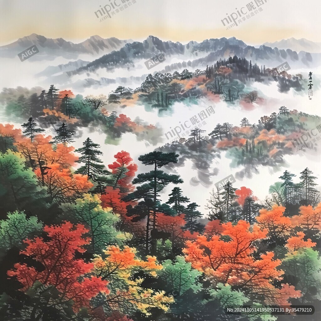 大幅山岭秋色