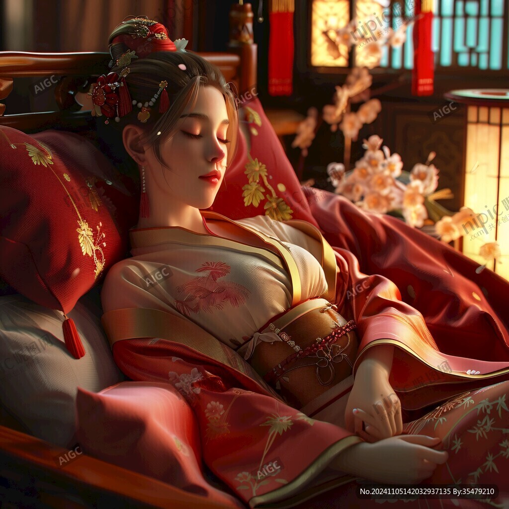 古典美人卧像