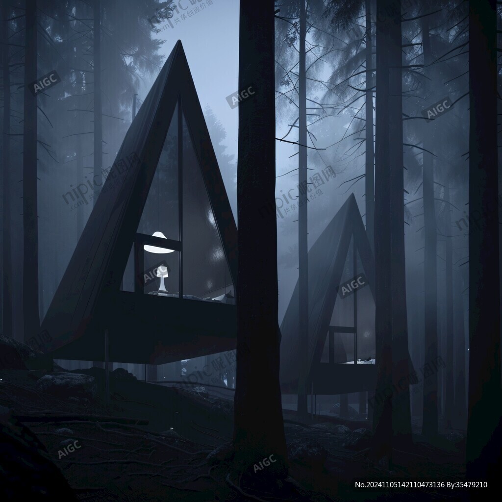 森林小木屋夜景
