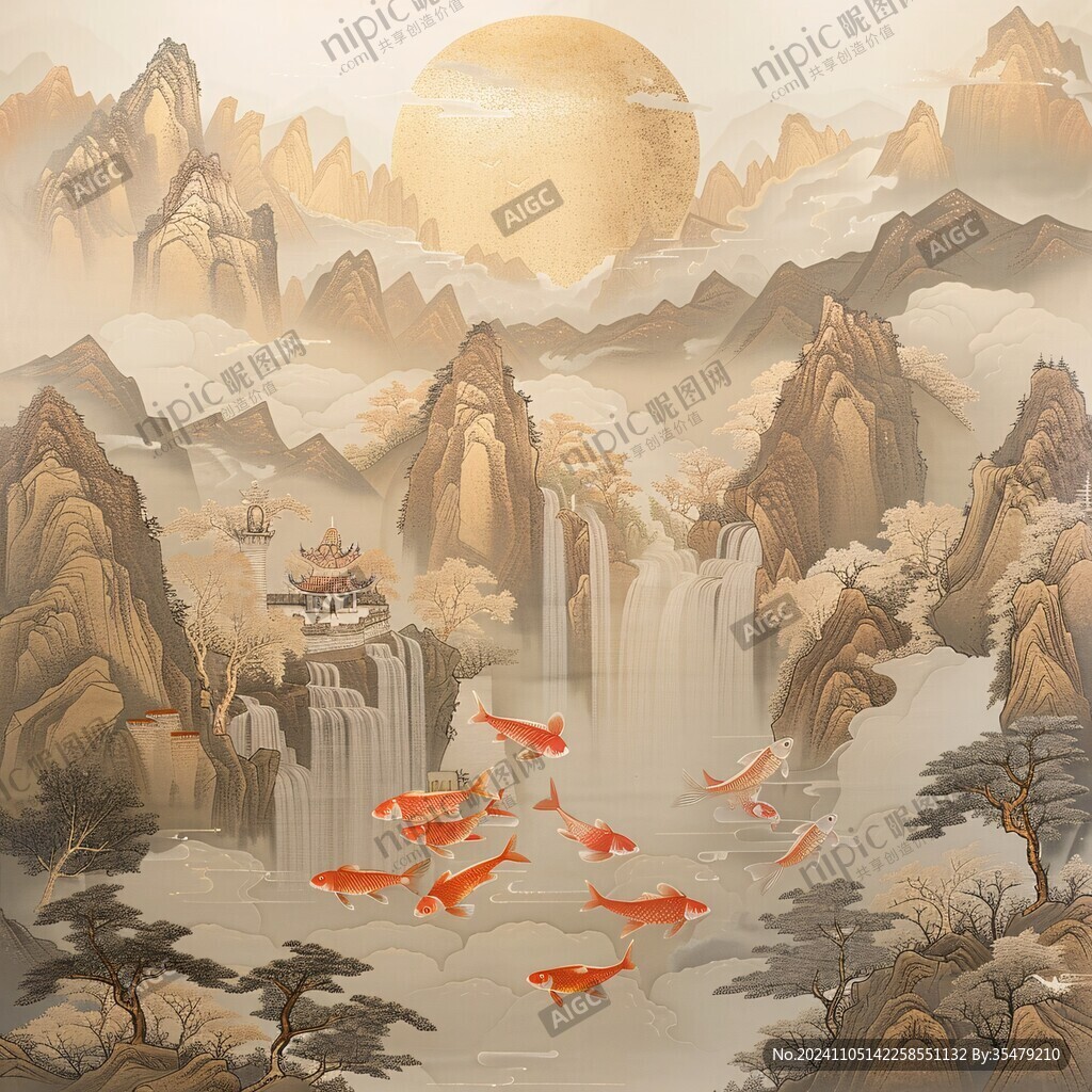 新中式山水鲤鱼