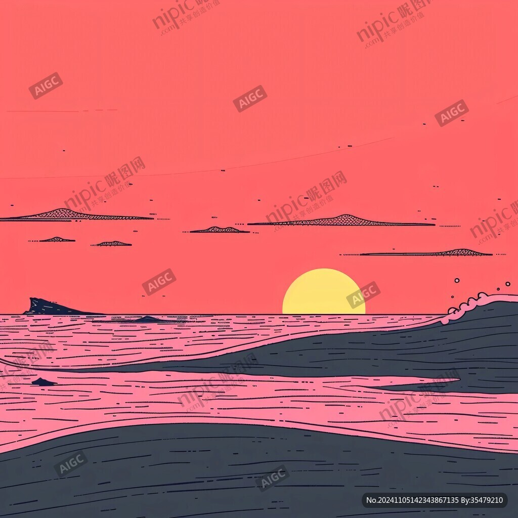 海上落日插画