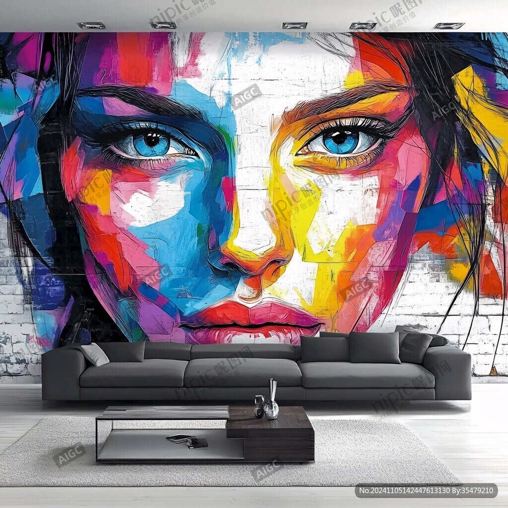 人脸色块拼接装饰画