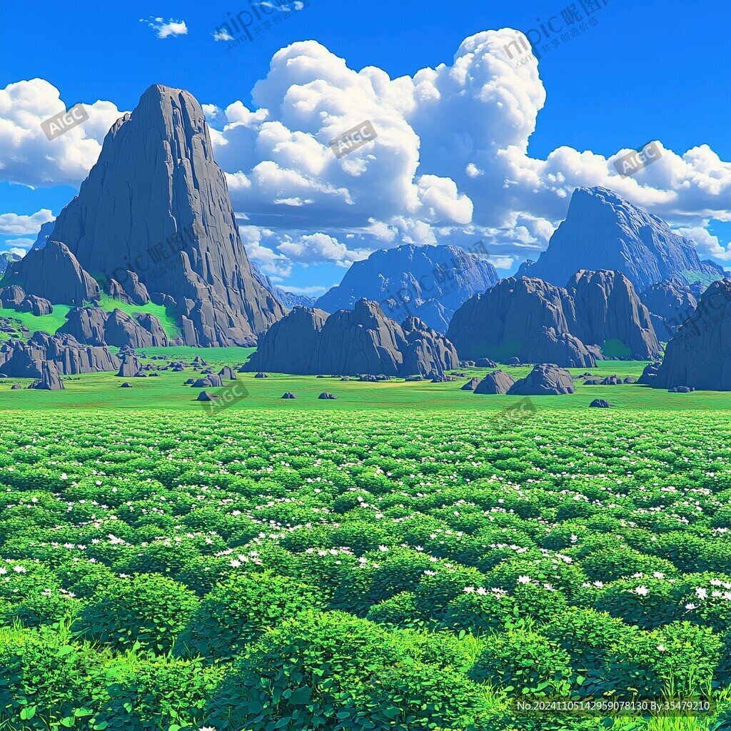 草甸怪石蓝天白云