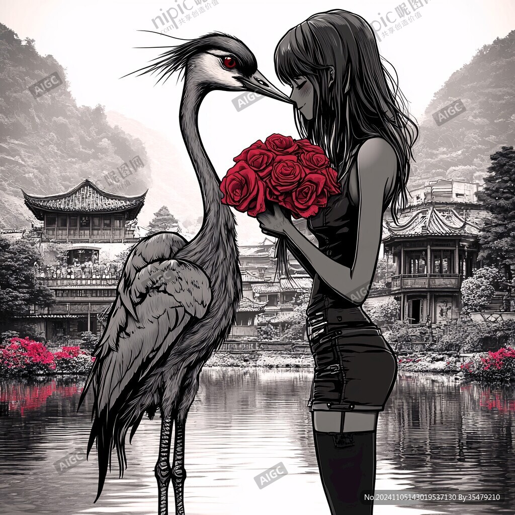 玫瑰与仙鹤