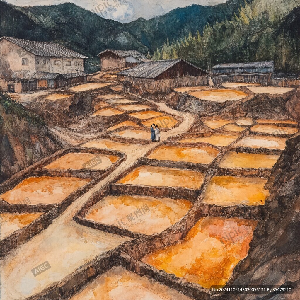梯田水彩画