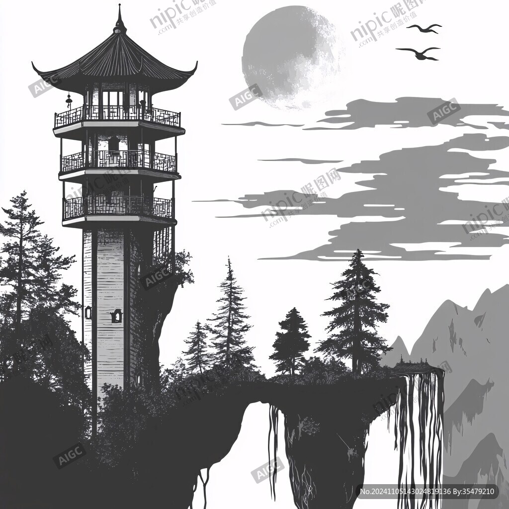 文笔塔插画