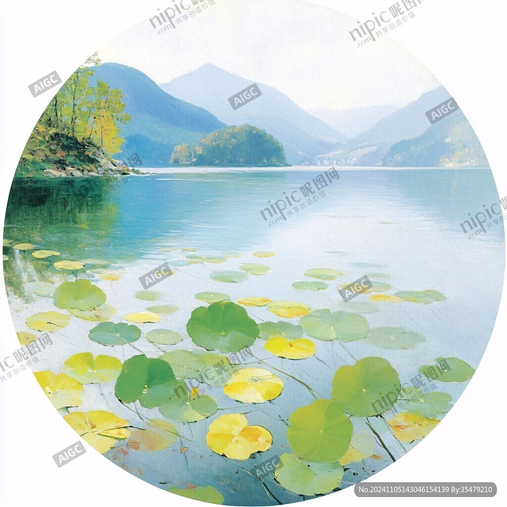 风景画圆形荷塘