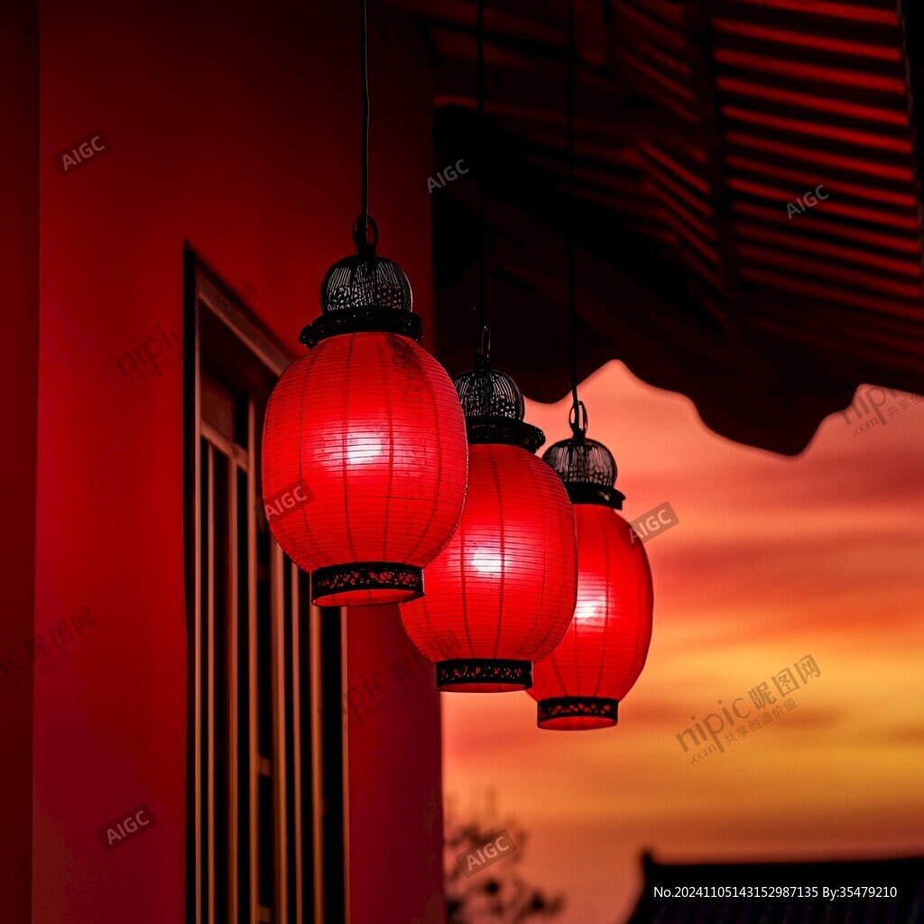 古建红灯笼夜景