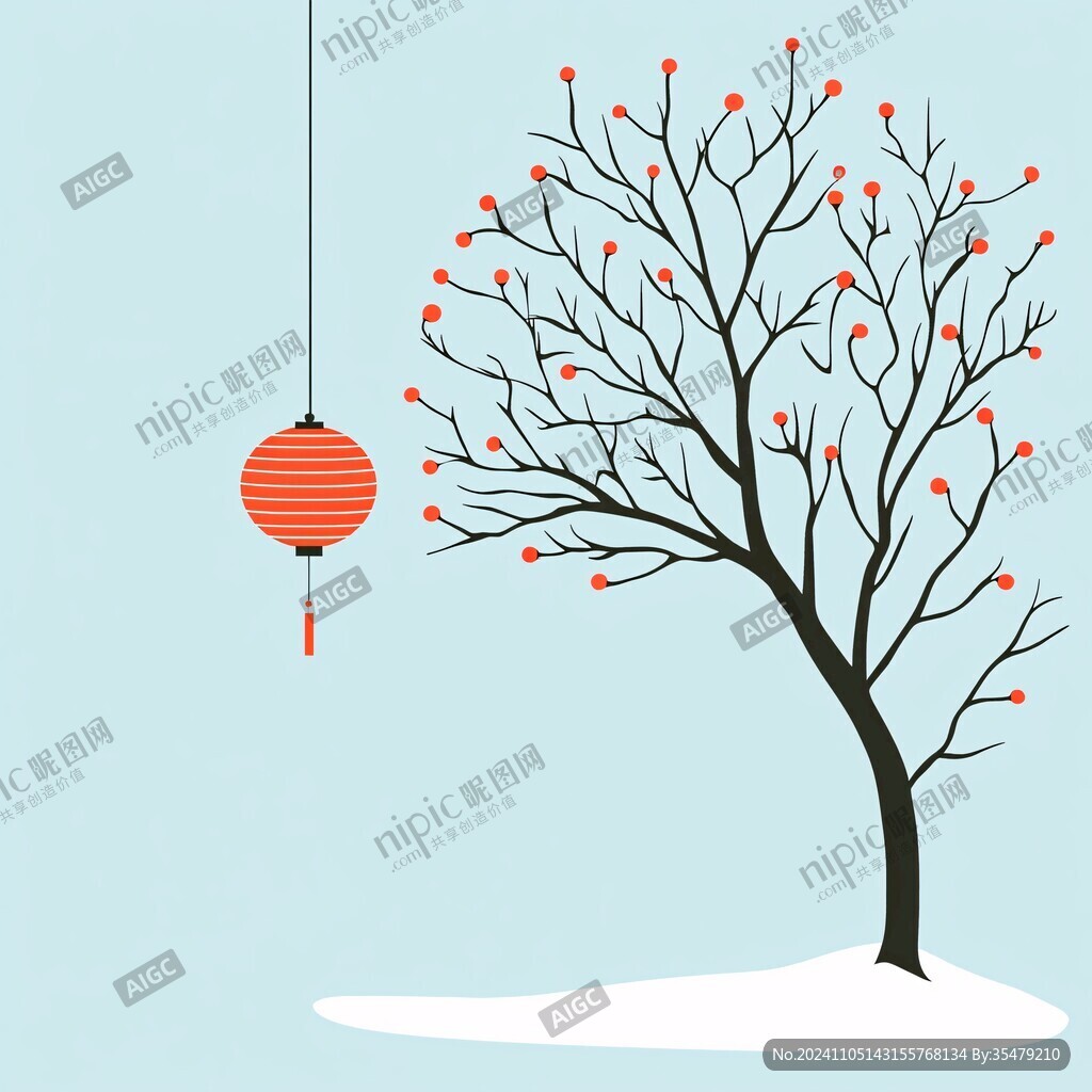 树与红灯笼
