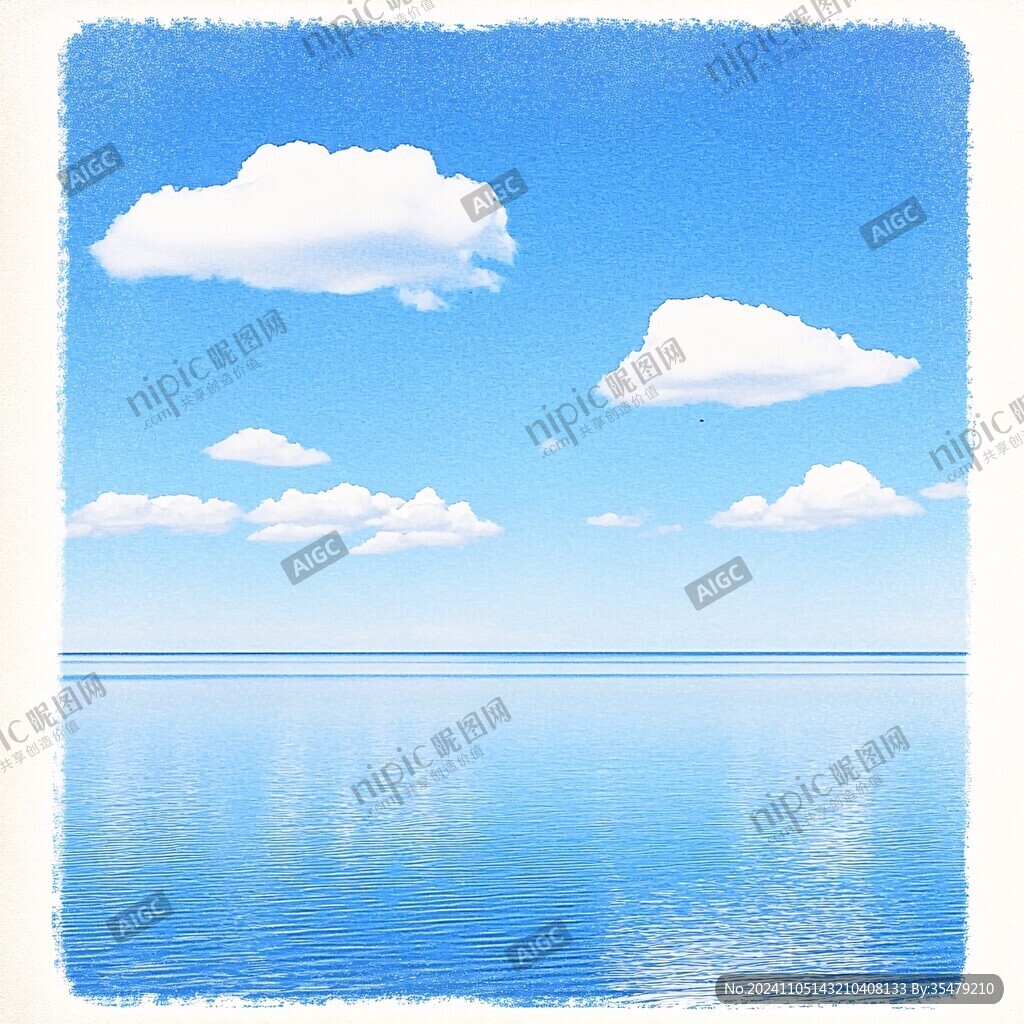 手绘蓝天大海