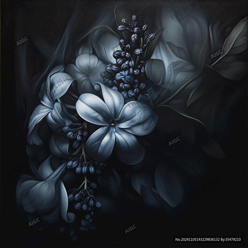 蓝色唯美小花装饰画