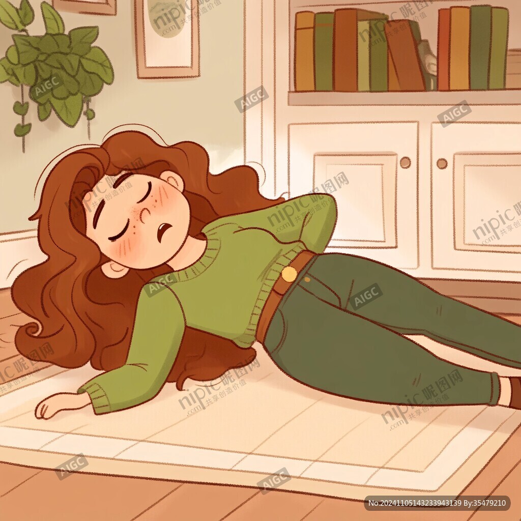 东方睡眠女子插画