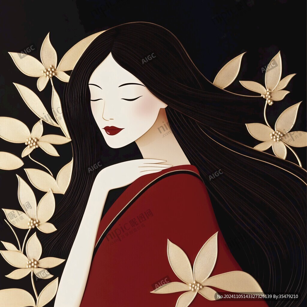 红衣美人插画