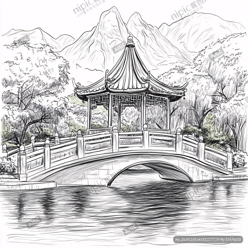 爱晚亭线稿