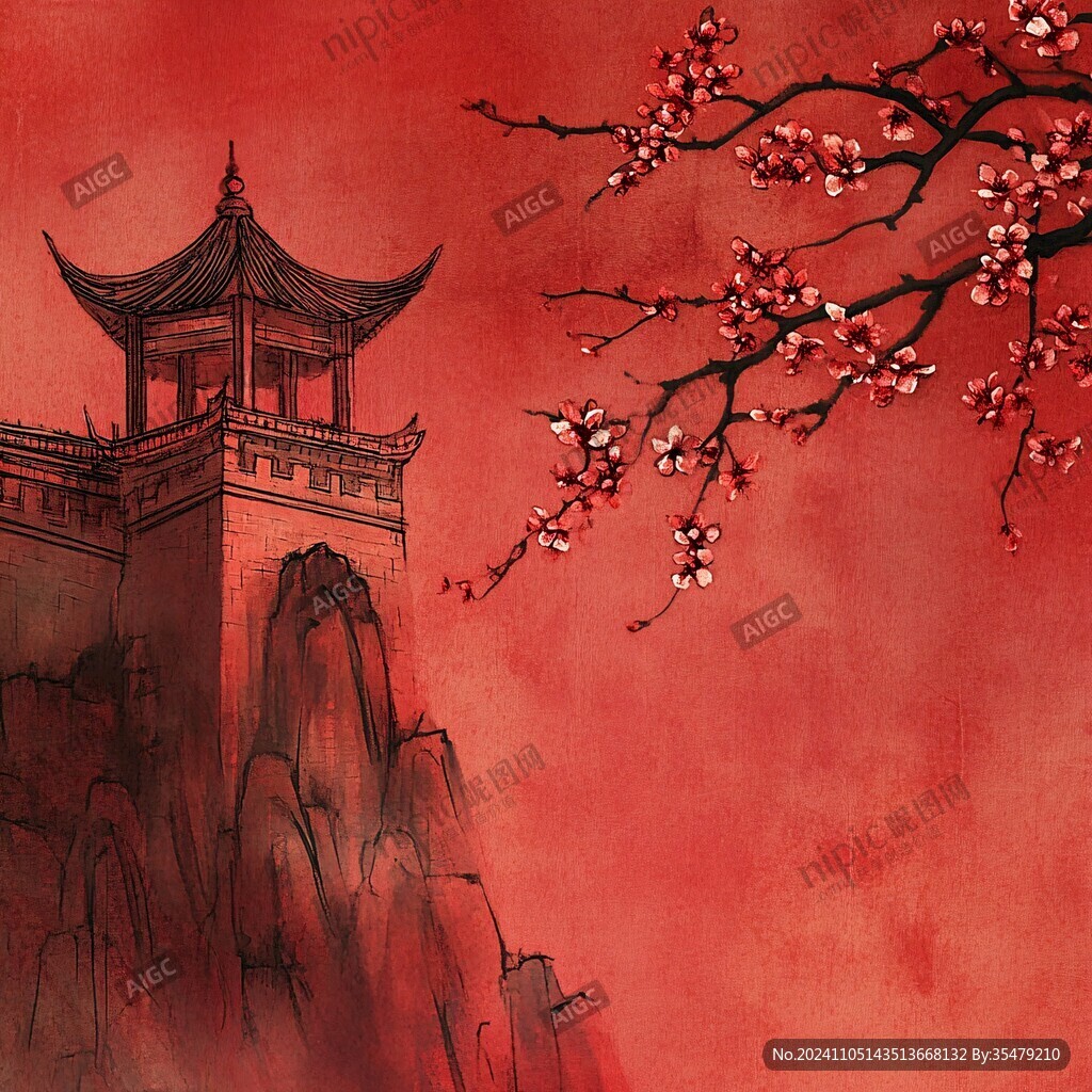 中式梅花阁楼背景