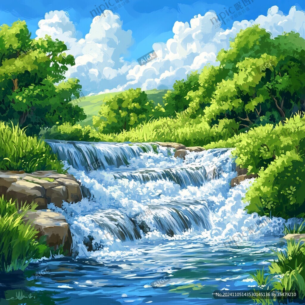 山泉水插画