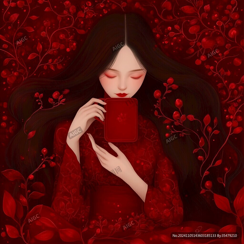 红衣美人插画