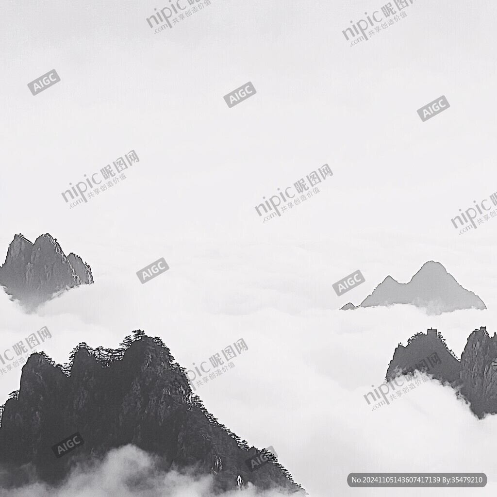 墨韵禅意山峰云雾意境
