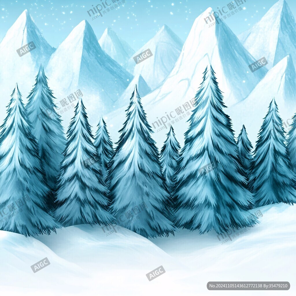 雪松雪景雪山插画