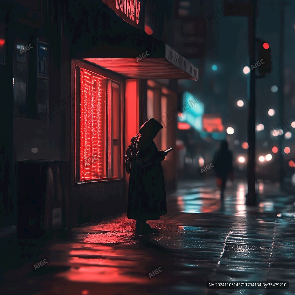 夜晚雨中行走的人