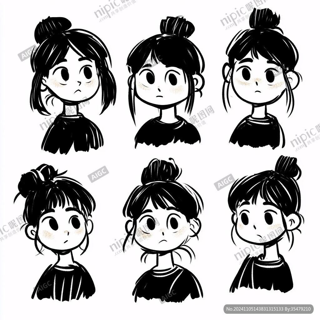 丸子头插画头像
