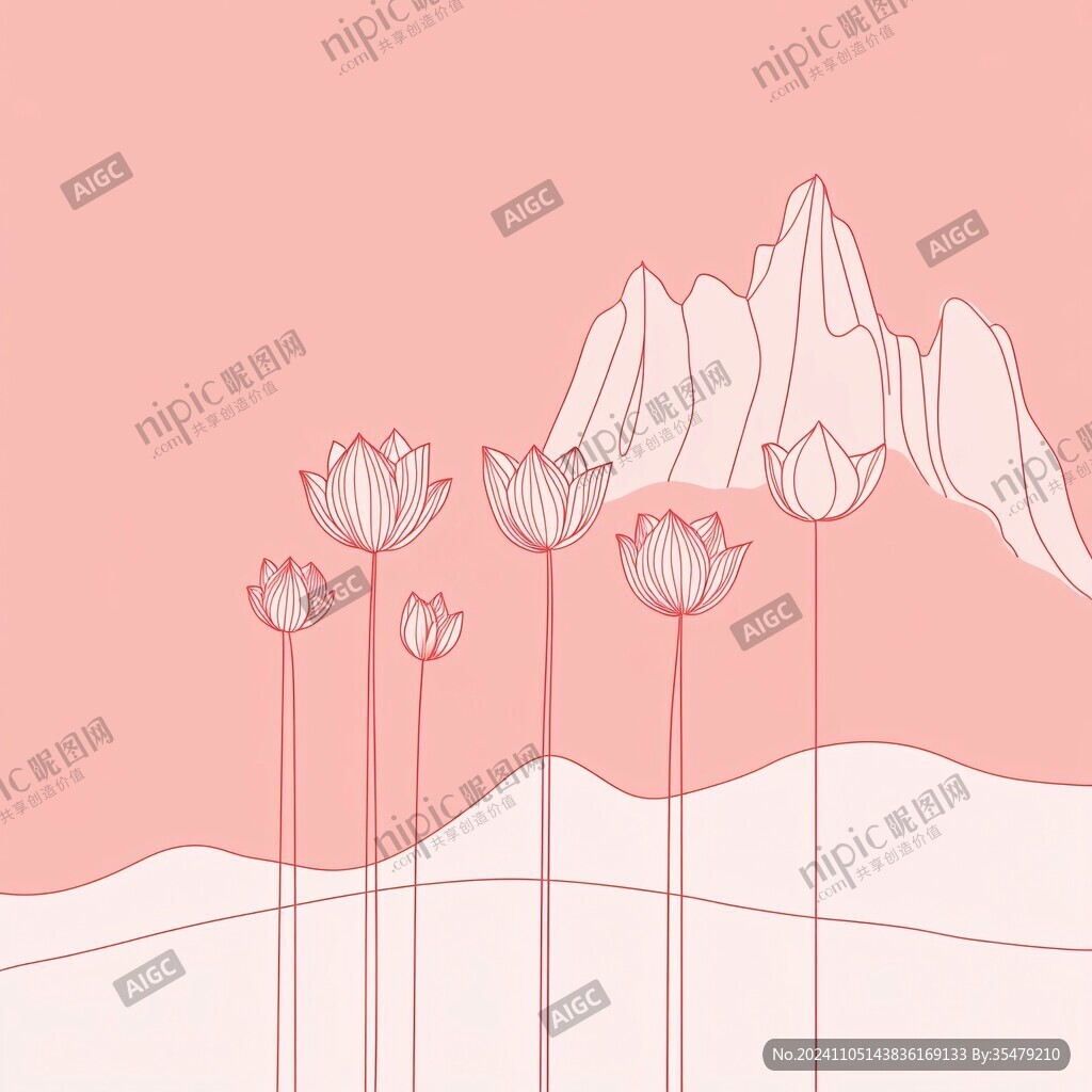 荷花线性插画
