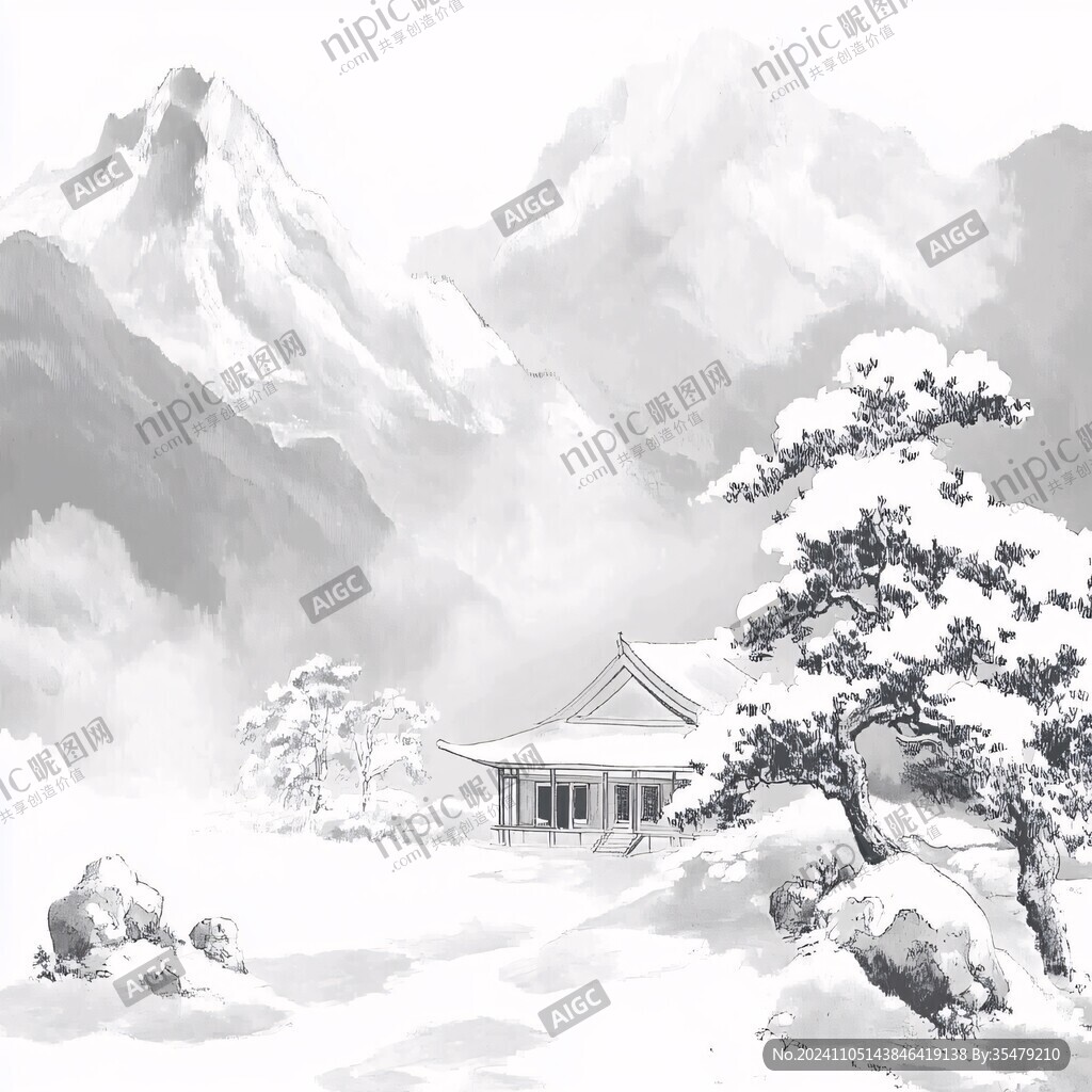 雪景山水插画
