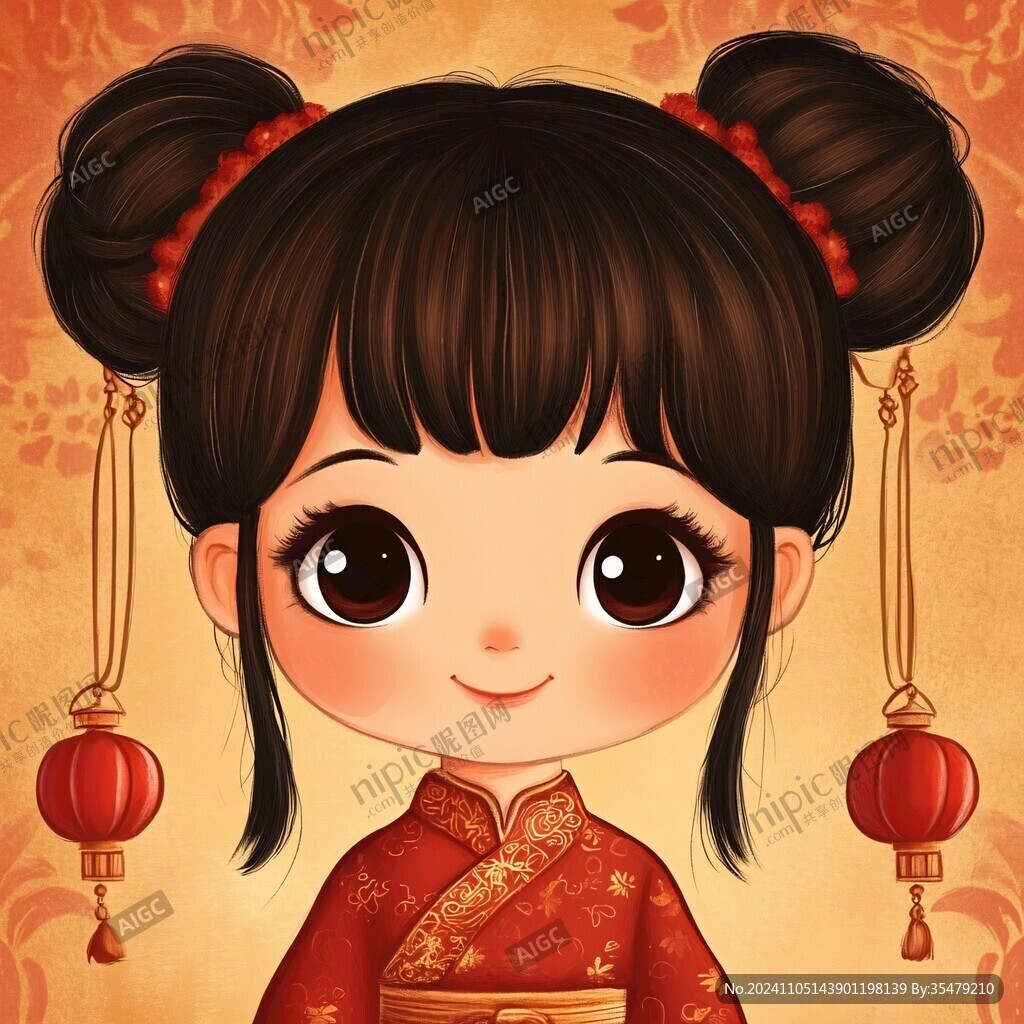 古风汉服q版女孩过年