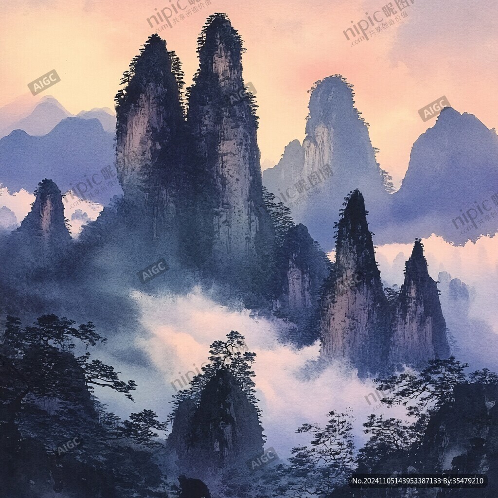 禅境山峰群山国画油画