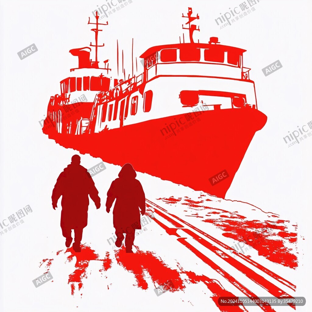 手绘红船海报