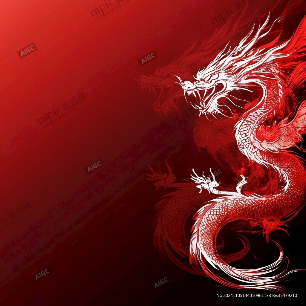 红色中国风龙手绘