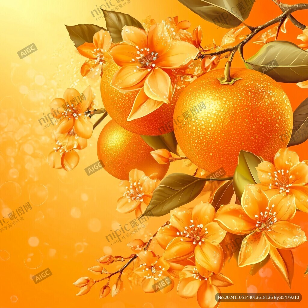 手绘橘子花