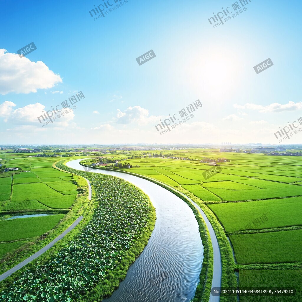绿野和河流水田
