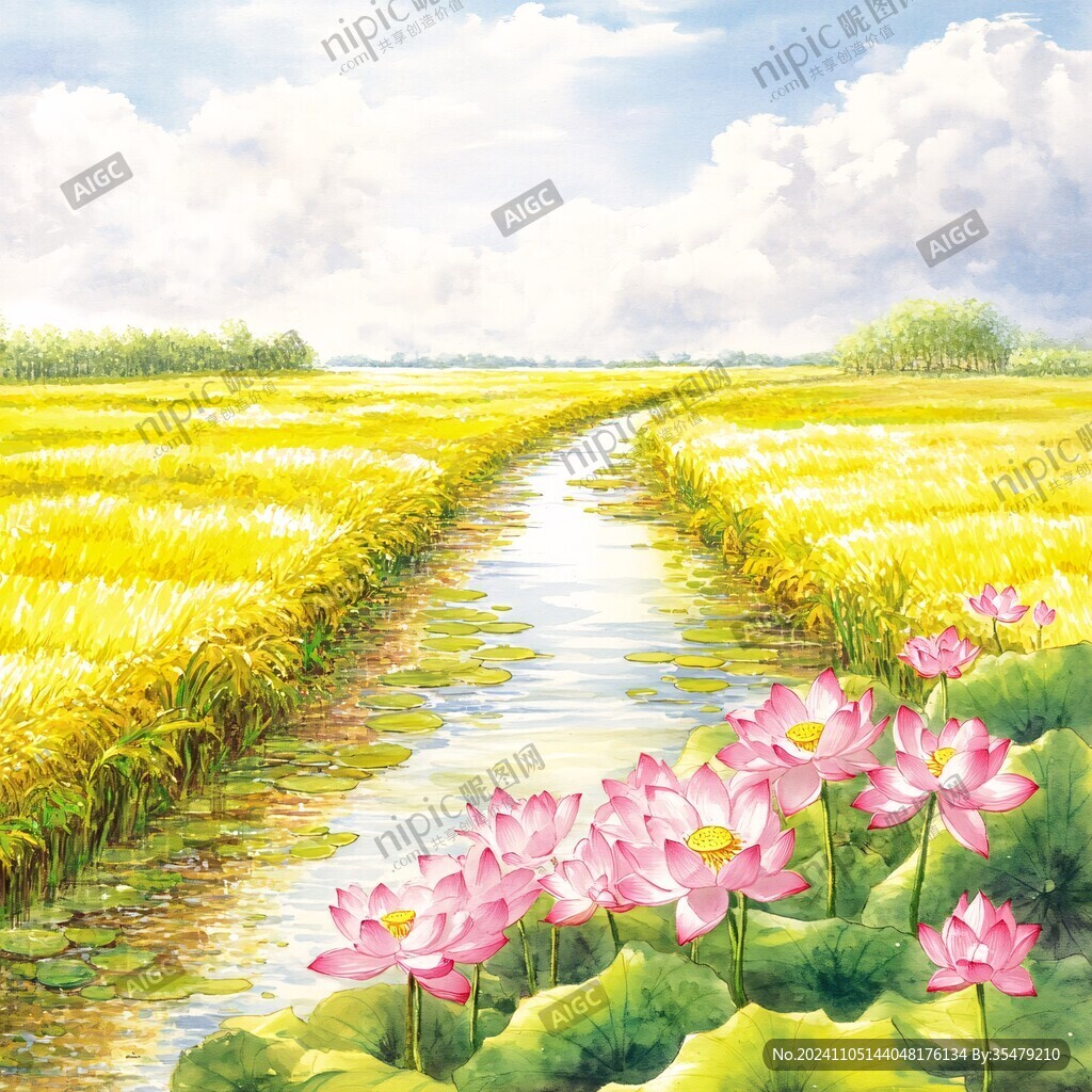 荷花油画效果