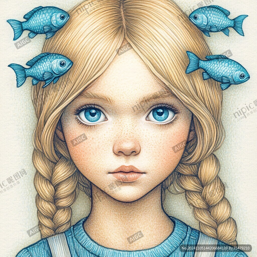 鱼娃娃插画图案印花