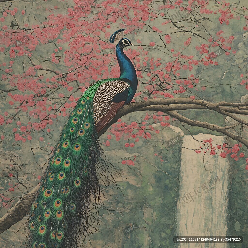 孔雀樱花图