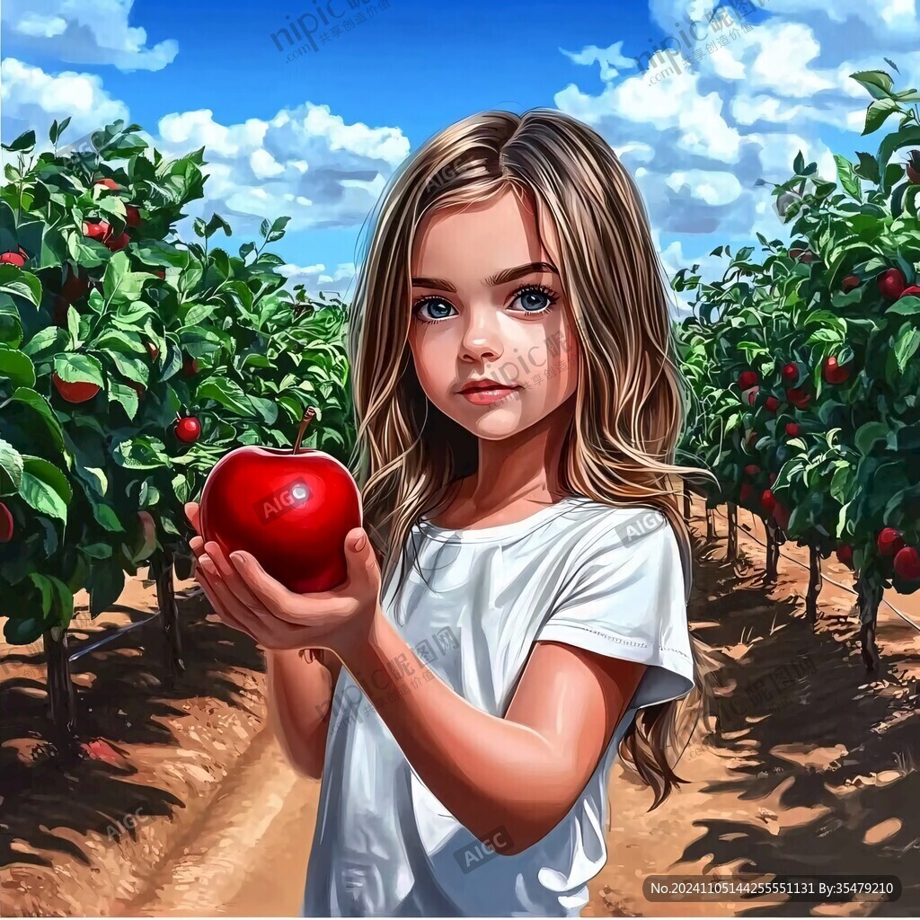 手绘苹果少女