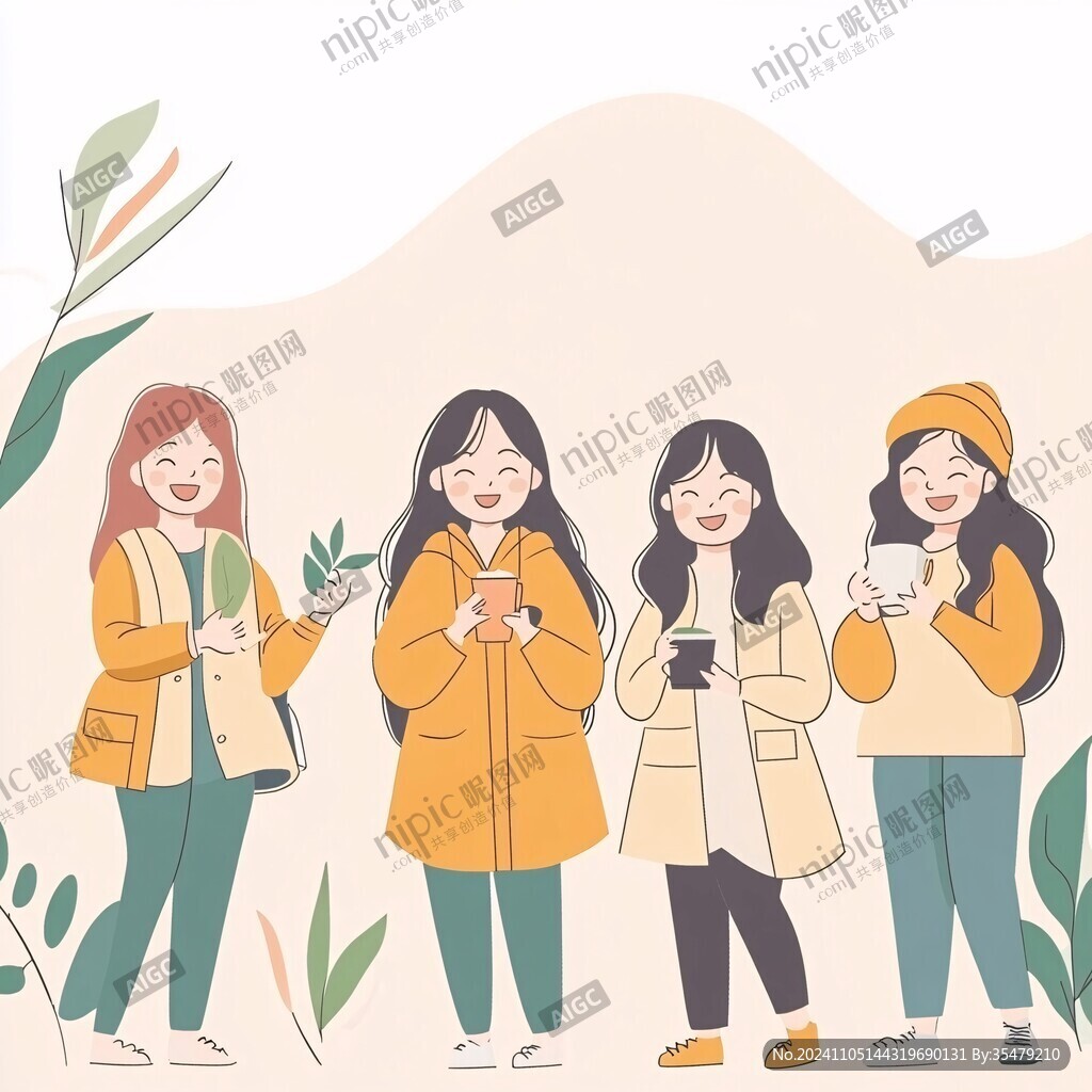 扁平风插画闺蜜女孩