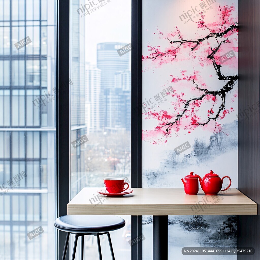 书房茶室前台壁画