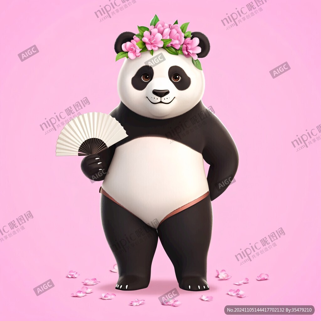 拿着扇子熊猫
