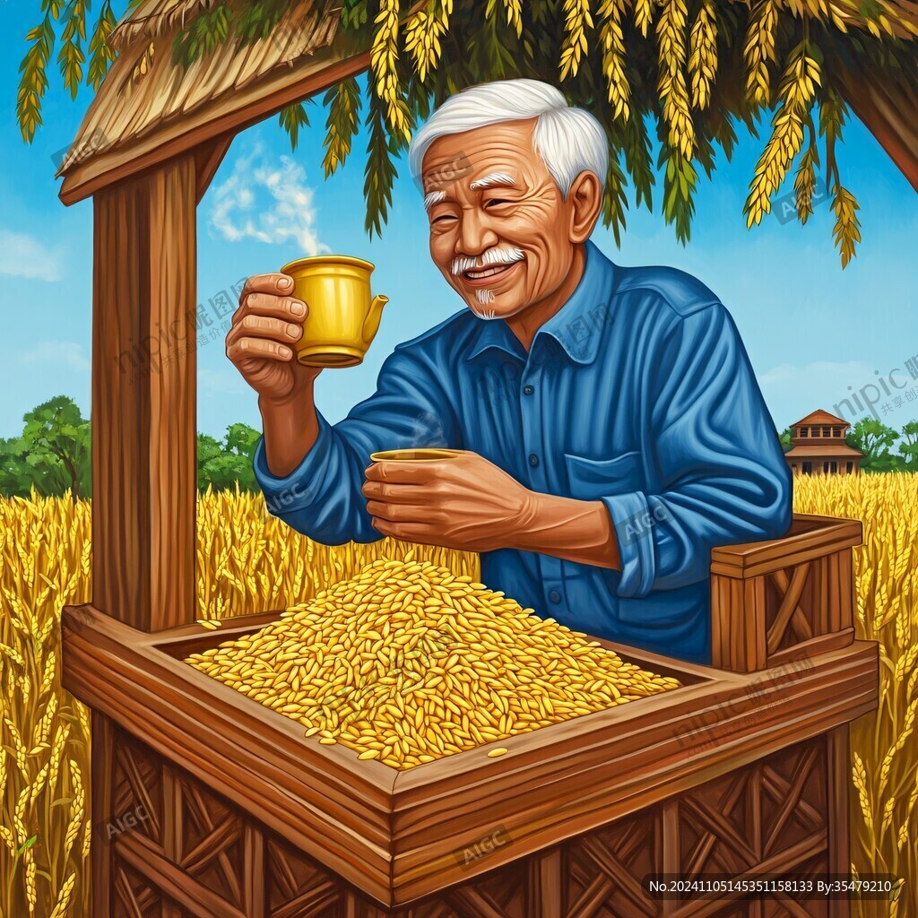 扬谷丰收插画