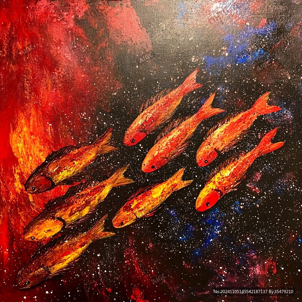 锦鲤油画