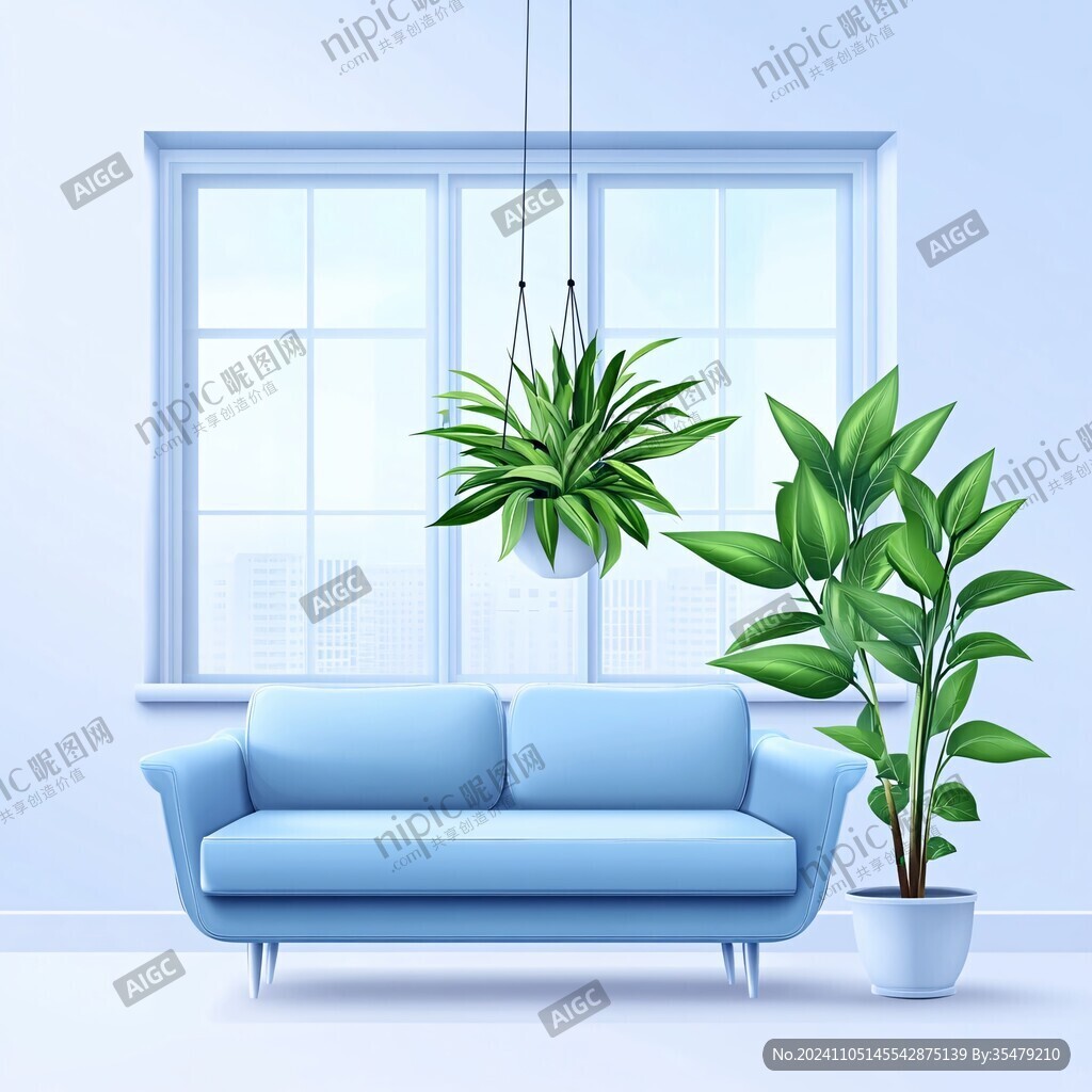 蓝色的房间里的植物