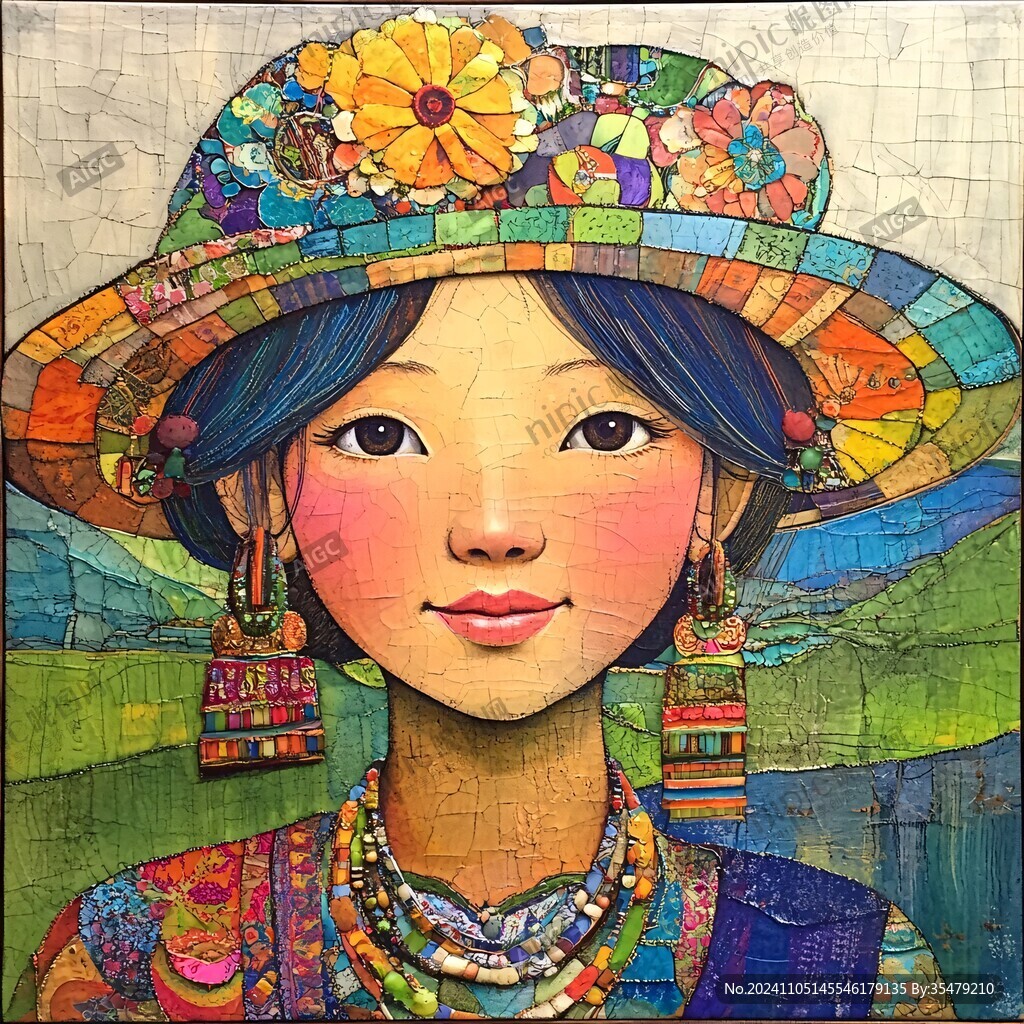 无框画少数民族女孩
