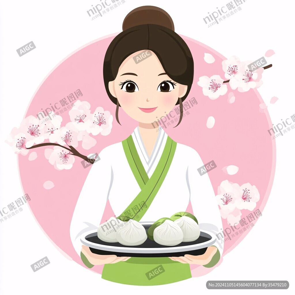 捧青团的女孩