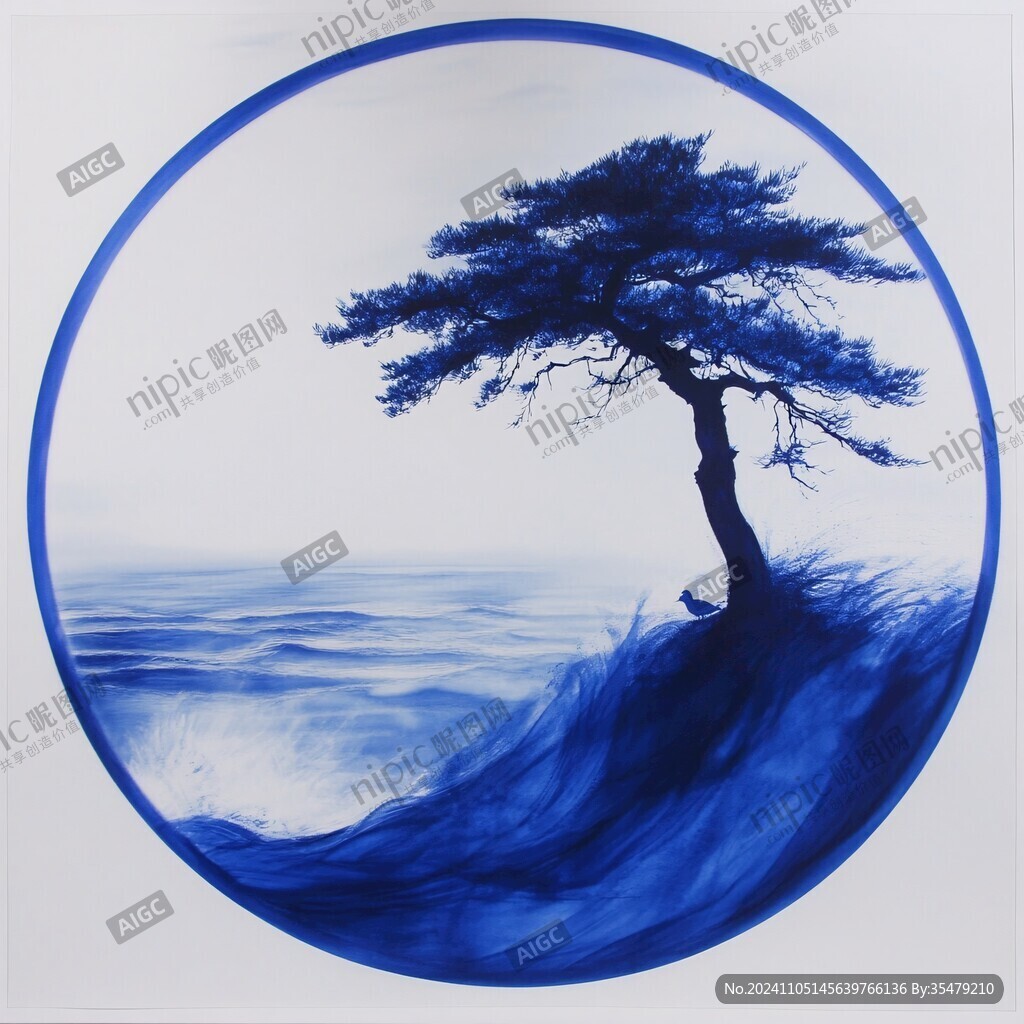 禅意山水圆形挂画框画